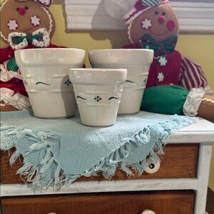 Longaberger Cream Ceramic Planters Trio
